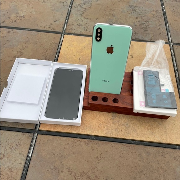 iPhone X original silver & light blue shinny frame +high quality screen+battery